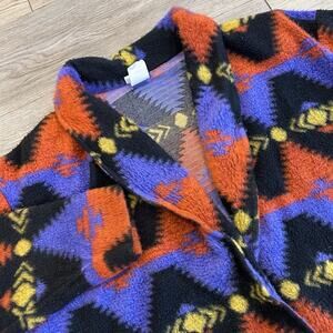 Vintage Retro Southwestern Aztec Colorful Fleece L/XL Cardigan Jacket USA Indie